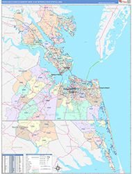 Virginia Beach-Norfolk-Newport News Metro Area Wall Map Color Cast Style 2026